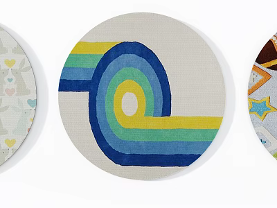 Various Patterned Colorful Round Rugs With Swirl Heart And Star Designs For Home Decor 3d model