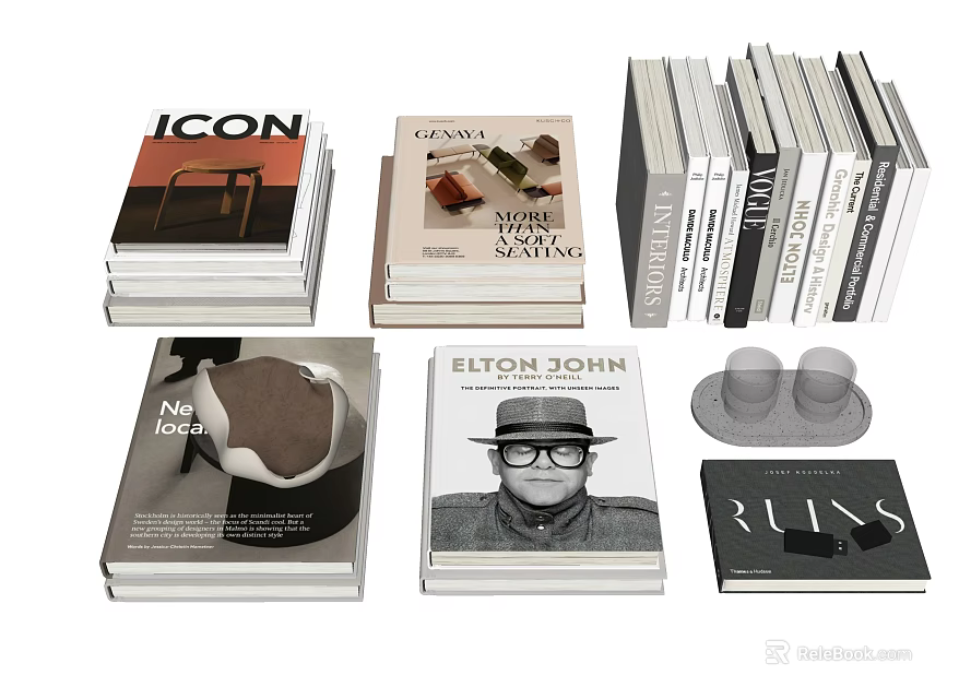 Diverse Collection Of Stacked Books And Magazines With Artistic Covers Featuring Celebrity And Design Themes 3d model 