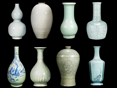 Ceramic Vessels Featuring Various Shapes Traditional Patterns And Decorative Designs 3d model