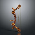 Golden Mechanical Crossbow With Intricate Gear Structure And Metallic Red Accents