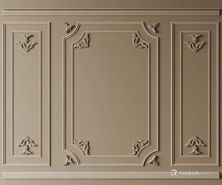 Gypsum Molding Beige Wall Panel With Elegant Classic Carvings And Decorative Patterns 3d model 