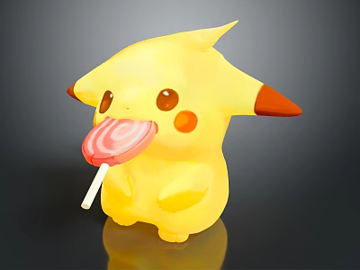 Cute Yellow Cartoon Doll With Red Ears Blush Cheeks Holding Lollipop 3d model