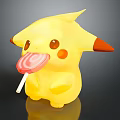 Cute Yellow Cartoon Doll With Red Ears Blush Cheeks Holding Lollipop