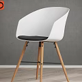 Modern White Stool With Curved Backrest Black Seat Cushion And Wooden Legs
