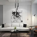 Modern Apartment Living Room With Open Bookshelf Sofa TV And Green Plants