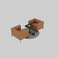 Stylish Brown Leather Armchairs With Black Coffee Table On Round Striped Rug For Living Room