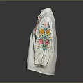White Shirt Featuring Colorful Floral Embroidery And Blue Buttons With Long Sleeves