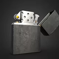 Open Lid Vintage Metal Lighter With Wheel Mechanism And Flame Nozzle