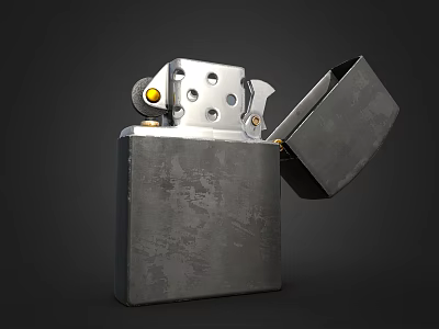 Open Lid Vintage Metal Lighter With Wheel Mechanism And Flame Nozzle 3d model