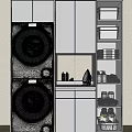 Modern Bathroom Cabinet Rack With Stacked Washing Machines Sink And Storage Shelves