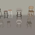 Modern Bar Chair Bar Stool Bar Table Chair High Stool Backrest Rattan Bar Chair Leisure Chair Without Armrest 3d model