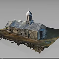 Church Building With White Spire Gray Roof Stone Walls And Circular Section Design