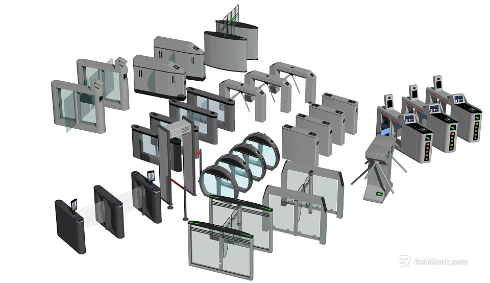 Diverse Public Facilities Access Control Equipment With Turnstiles And Gates 3d model 