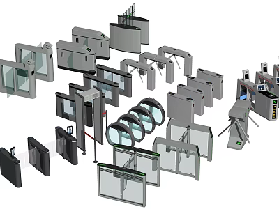 Diverse Public Facilities Access Control Equipment With Turnstiles And Gates 3d model