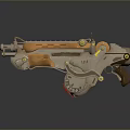 Sci Fi Weapon with Copper And Silver Metallic Finish Mechanical Structure Design Futuristic Details
