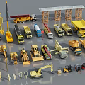 Various Construction Machinery Models with Excavators Cranes Trucks Bulldozers and Loaders 3d model