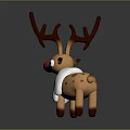 Cute Reindeer 3D Model With Red Nose White Fur Brown Body And Golden Bell