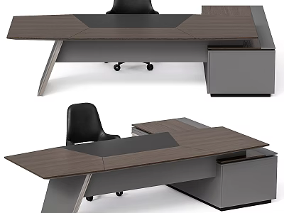 Modern Office Desk And Chair Set Design With Wooden Top And Metal Frame Structure 3d model