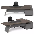 Modern Office Desk And Chair Set Design With Wooden Top And Metal Frame Structure