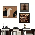 Stylish Photo Wall Decor With Horse Artwork Geometric Pattern And Floral Design Frames 3d model