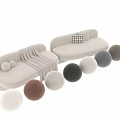 Modern Curved Sofa and Coffee Table Set with Pillows and Blankets in Various Colors