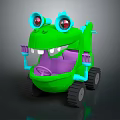 Green Electric Toy Dinosaur Ride On Car With Big Eyes Purple Seat And Blue Details