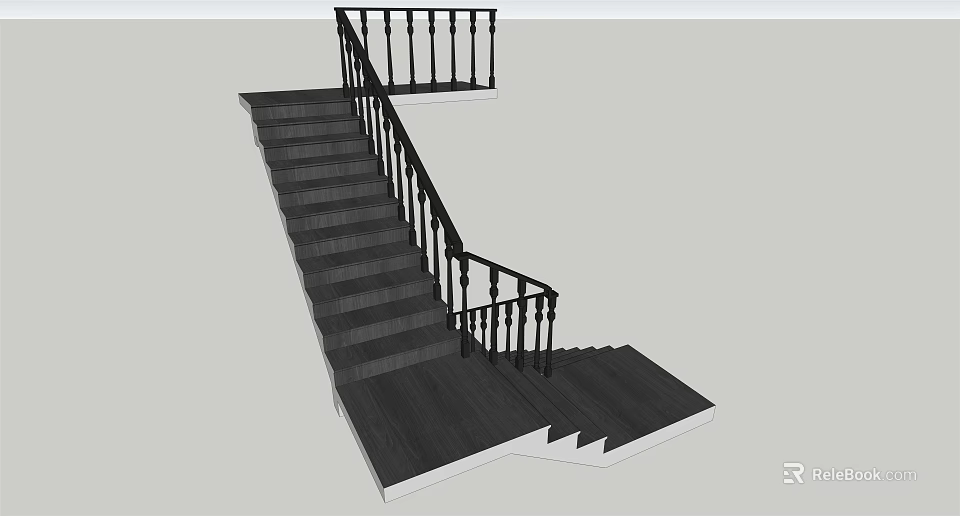 Classic Staircase Design With Black Railings And Dark Wooden Steps 3d model 