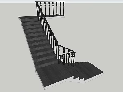 Classic Staircase Design With Black Railings And Dark Wooden Steps 3d model