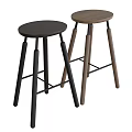 Black And Wooden Bar Stools With Round Seat And Four Legs Crossbar