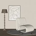 Modern Single Sofa Decorative Painting Floor Lamp Round Carpet 3d model