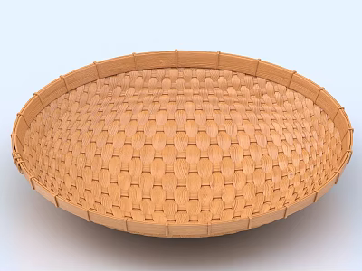 Daily Use Bamboo Wicker Tray with Round Shape and Intricate Woven Design 3d model