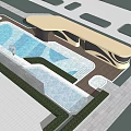 Luxury Residential Landscape with Swimming Pool Palm Trees Lounge Chairs and Ambient Lighting