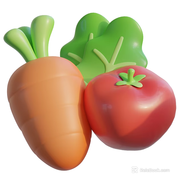 Fresh Colorful Vegetables Carrot Tomato And Leafy Green In Bright Tones 3d model 