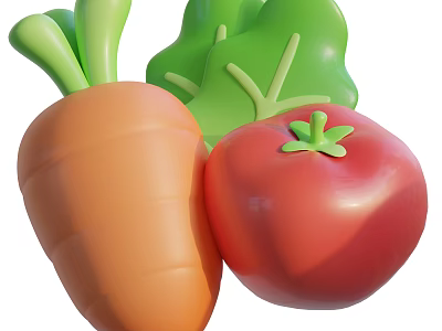 Fresh Colorful Vegetables Carrot Tomato And Leafy Green In Bright Tones 3d model