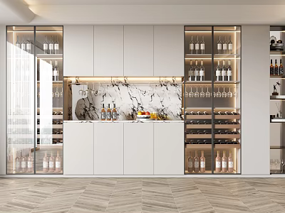 Modern Elegant Wine Cabinet Design With Glass Doors White Cabinetry And Wine 3d model