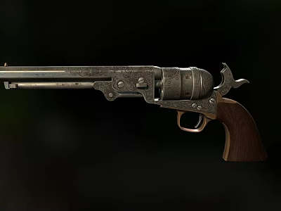 Vintage Revolver With Wooden Grip Metal Barrel And Classic Engraved Design Elements 3d model