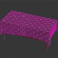 Green Tablecloth With White Clover Pattern Covering Wooden Table On Black Background