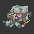 Lego Mechanical Device With Gray Body White Pipes And Yellow Blue Components