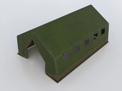 Sturdy Green Outdoor Tent With Open Entrance And Multiple Rectangular Windows 3d model