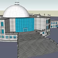 Modern Museum Building With White Dome Blue Glass Facade And Entrance Plaza