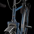 Vintage Blue Bicycle With Brown Seat Curved Handlebars Rear Rack And Fenders