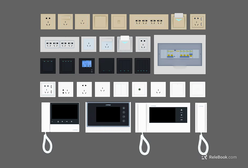Various Electrical Switches Outlets And Control Panels With Modern Features 3d model 