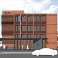 Red Brick Homestay Building With Large Windows Covered Entrance Greenery Flowers And Silver Car