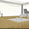 Rustic Outdoor Stage With White Piano Straw Decorations String Lights And Hay Bale Seats
