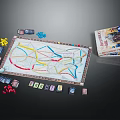 Board Game Entertainment Featuring Detailed Route Map Game Board With Colored Tokens And Game Box