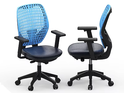 Ergonomic Office Chair With Blue Mesh Back Dark Blue Seat And Black Armrests 3d model