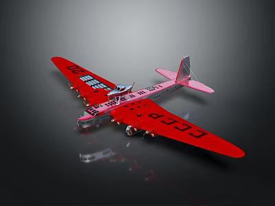 Red Passenger Aircraft Model With CCCP 86 Markings On Dark Surface Reflection 3d model