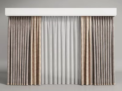 Modern Layered Curtain Design With Brown Beige White Velvet And Linen Fabric Panels 3d model