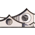 Traditional Architectural Scenic Wall With Circular Windows And Overhanging Eaves Under Blue Sky