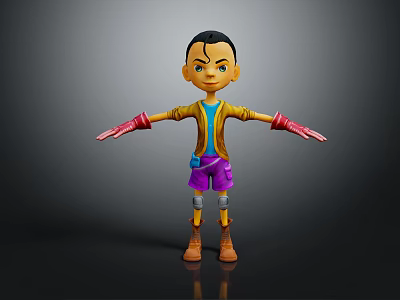 Cartoon Character With Yellow Coat Purple Shorts Red Gloves Standing Arms Outstretched 3d model